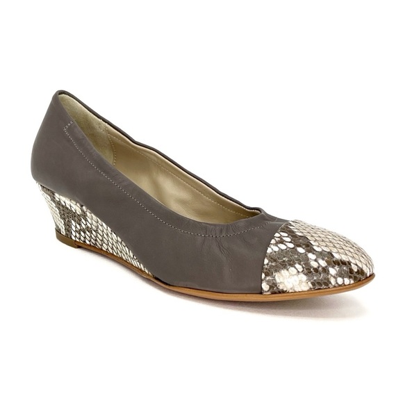 AGL Wedge Heels Gray & Cream Leather & Snakeskin Size 38 = 7.5-8 agl Shoes EUC - Picture 1 of 12